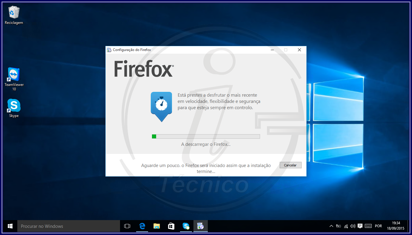 O Windows está a fazer o download do Firefox.