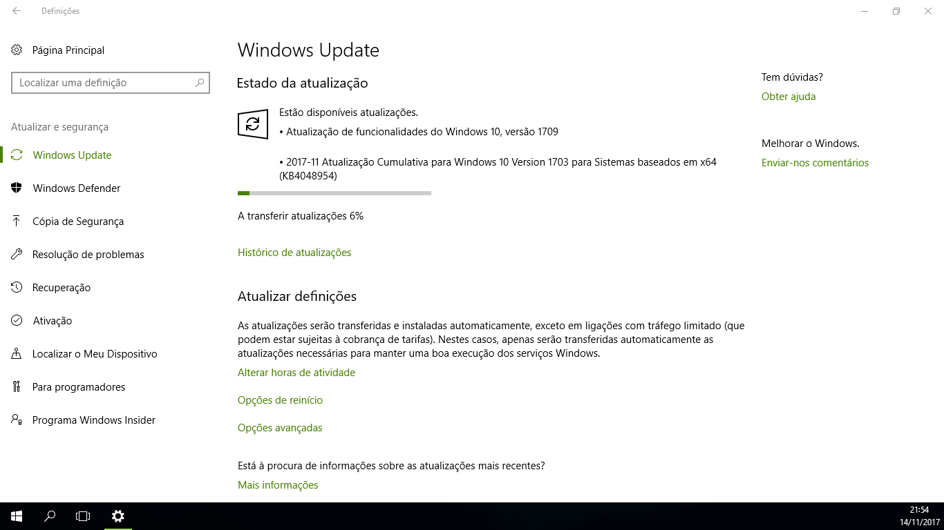 Actualização versão 1709 - Windows 10