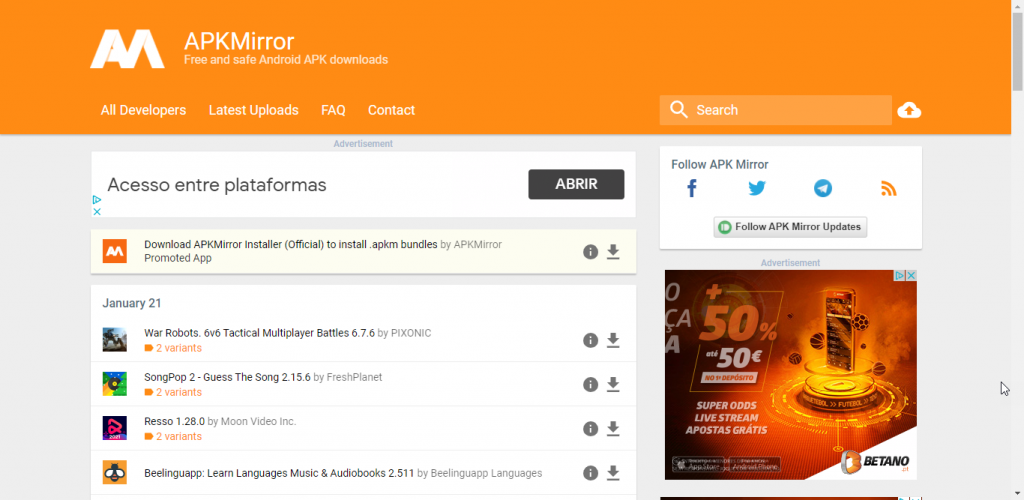 APKMirror - Loja de apps (aplicações) para Android