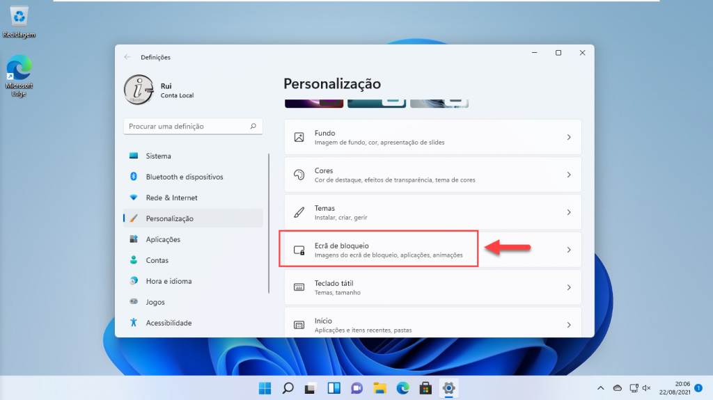 Windows 11 - Bloquear ecrã (tela) 004