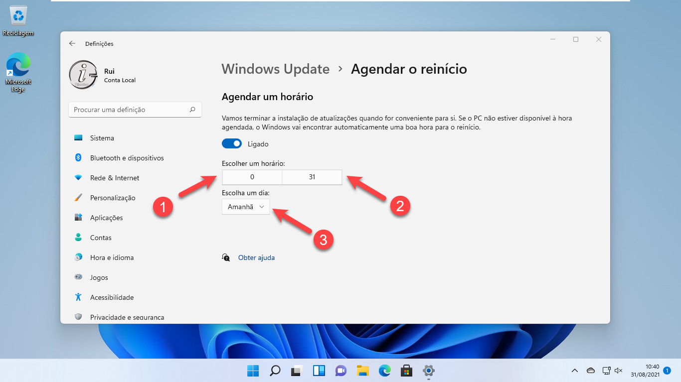 Windows 11- Windows Update (Agendar reinício)
