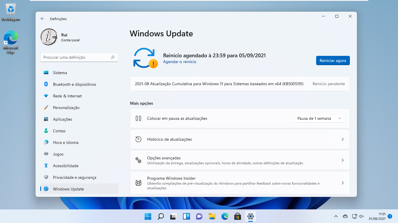 Windows 11 - Windows Update (Reagendar reinício)