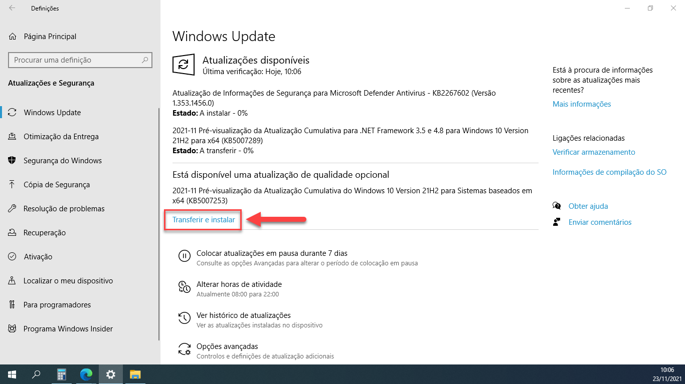 Windows 10 - Definições - Atualizações e Segurança 2021-11-23_10-06-44