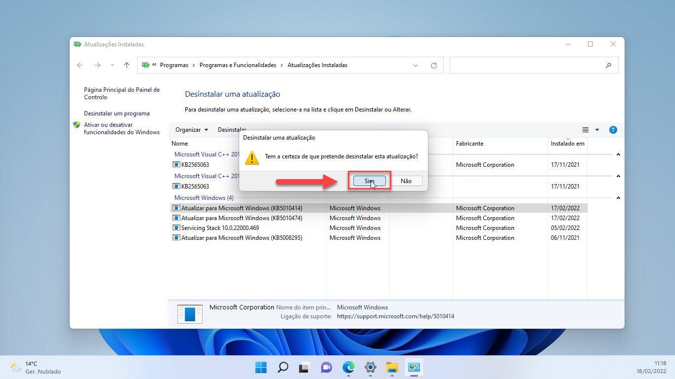 KB5010414 - Desinstalar a actualização do Windows 11 2022-02-18_11-18-53