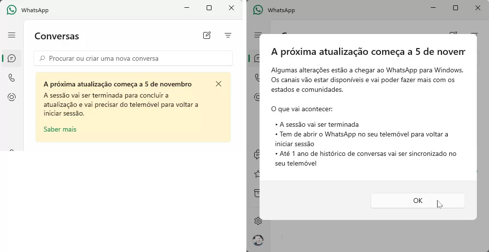 WhatsApp para Windows - Avisos