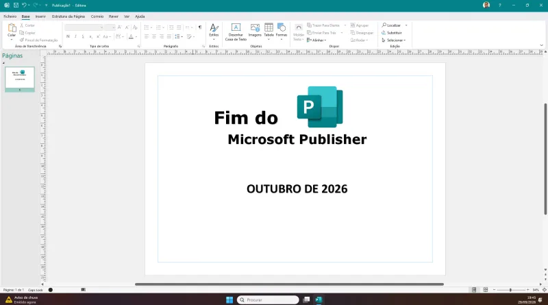 Imagem sobre o fim do Microsoft Publisher em Outubro de 2026.