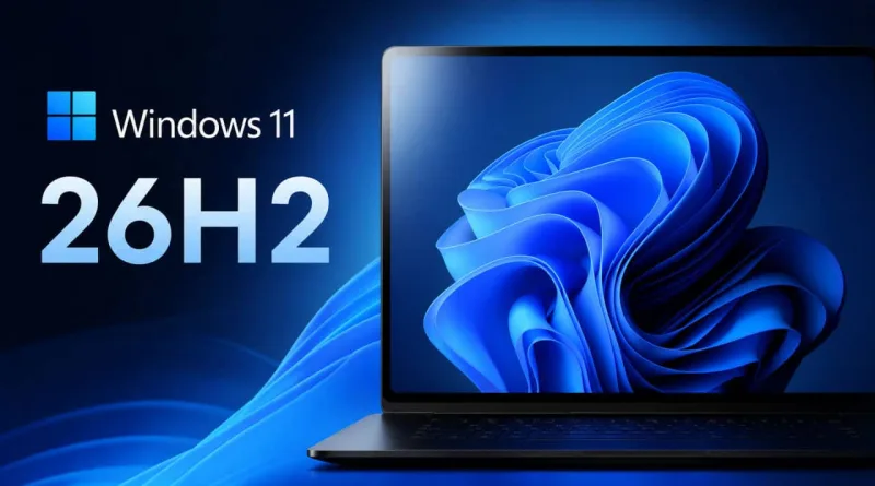 Windows 11 26H2 apresentado num computador portátil.